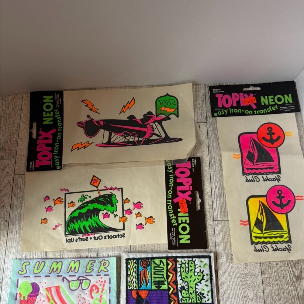 Vintage Lot (2) 80’s Neon Iron On Patches (3) 90’s TOPIX Neon Iron On Transfer